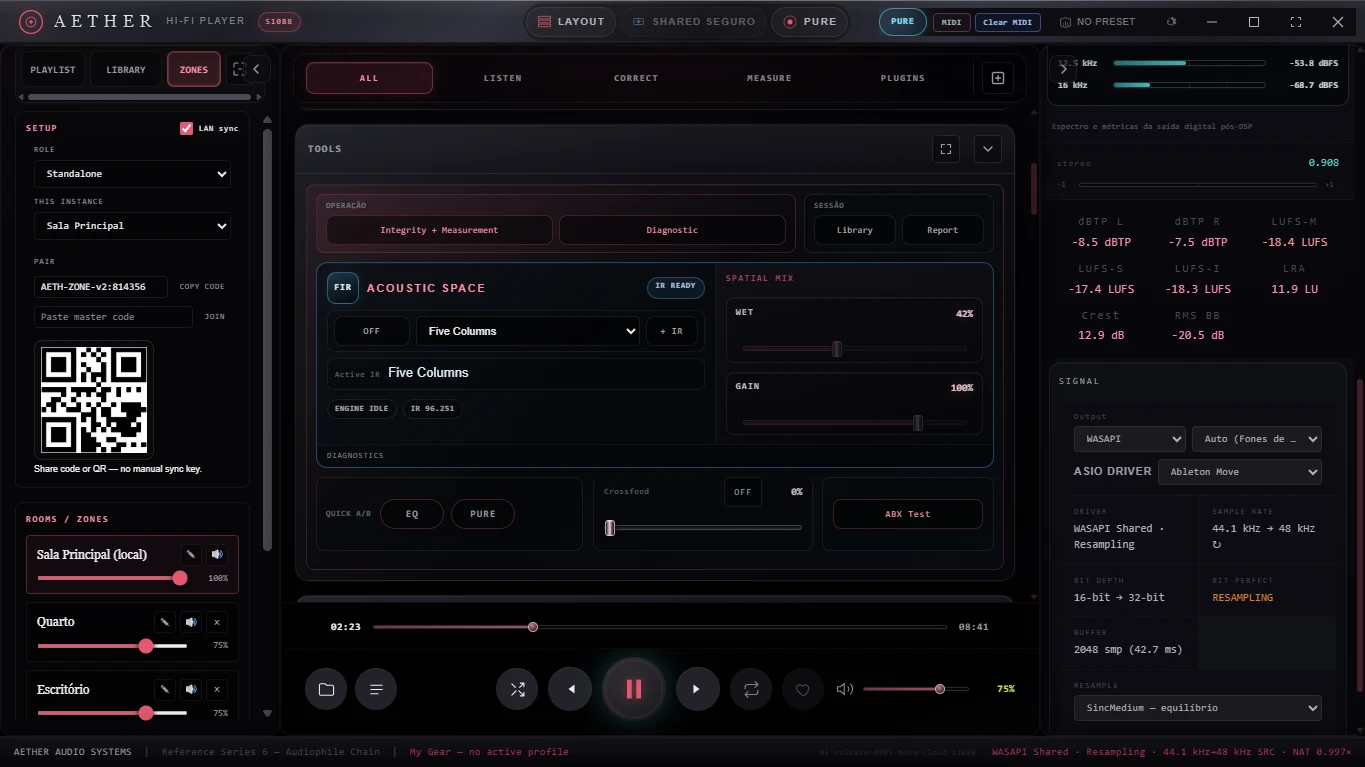 AETHER Tools workspace with Acoustic Space and My Gear details