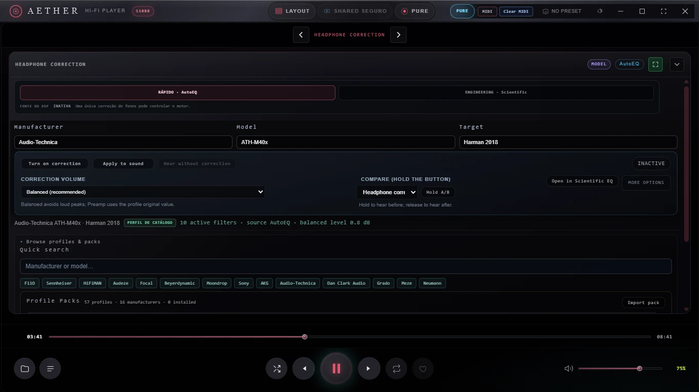 Detailed AETHER headphone correction controls